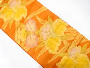 金通し　洋花模様織り出し　袋帯